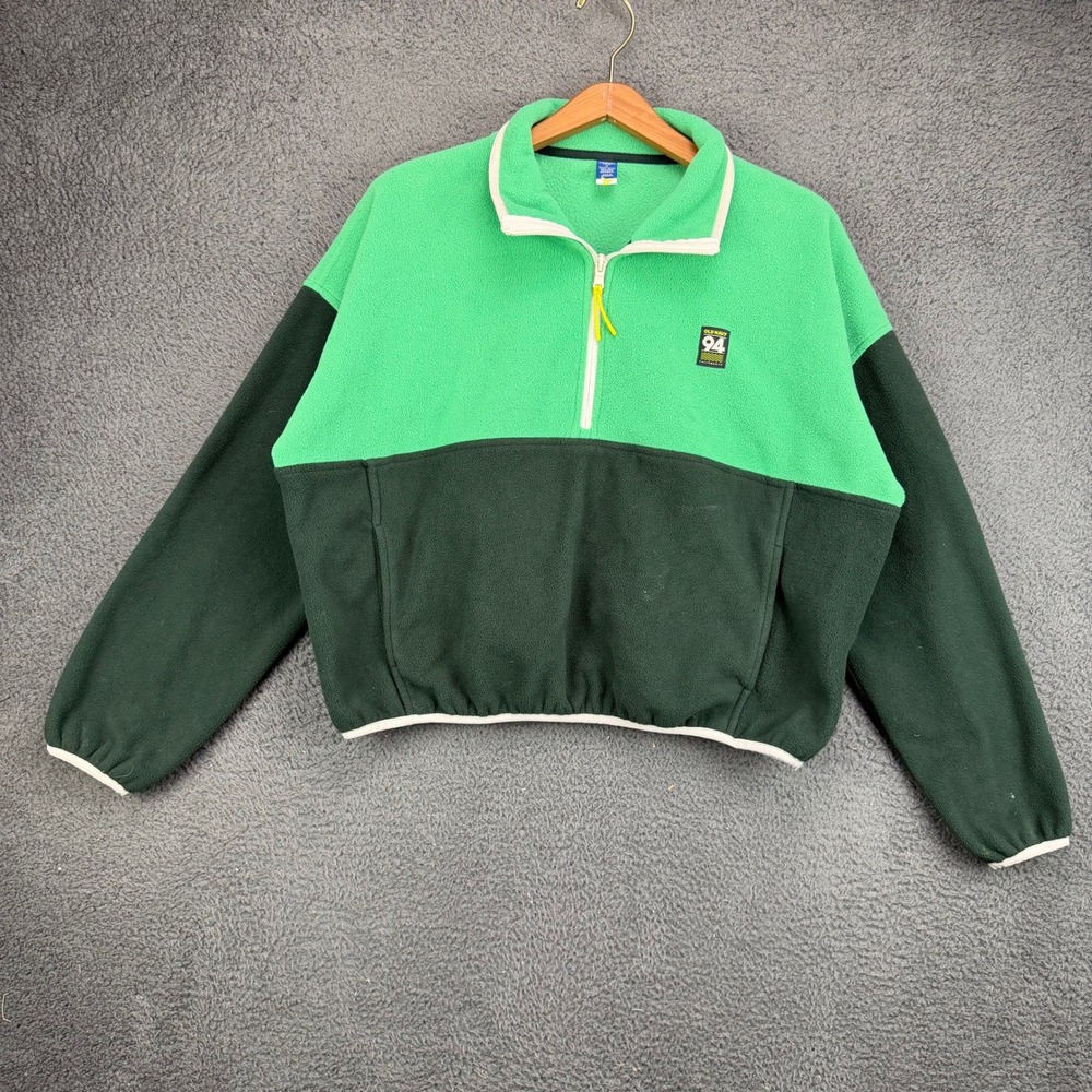 Old‎ Navy 94 Performance Fleece Mens Medium Green Colorblock Cropped Quarter Zip